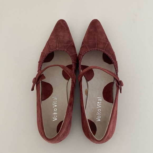 Voko Vital Suede Leather Red Mary Jane Flats - Picture 1 of 5